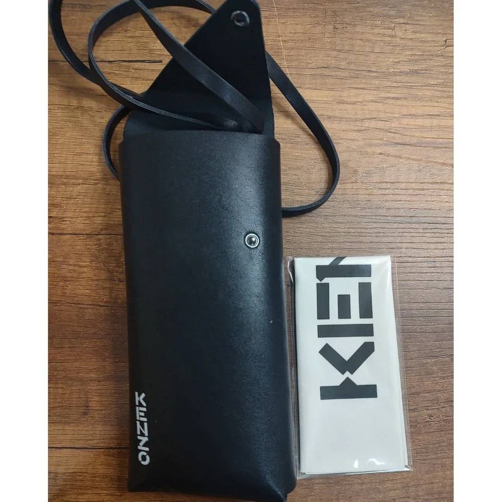 KENZO Black 3 Snap Pouch Sunglasses Case Removable Strap Cleaning Cloth B13